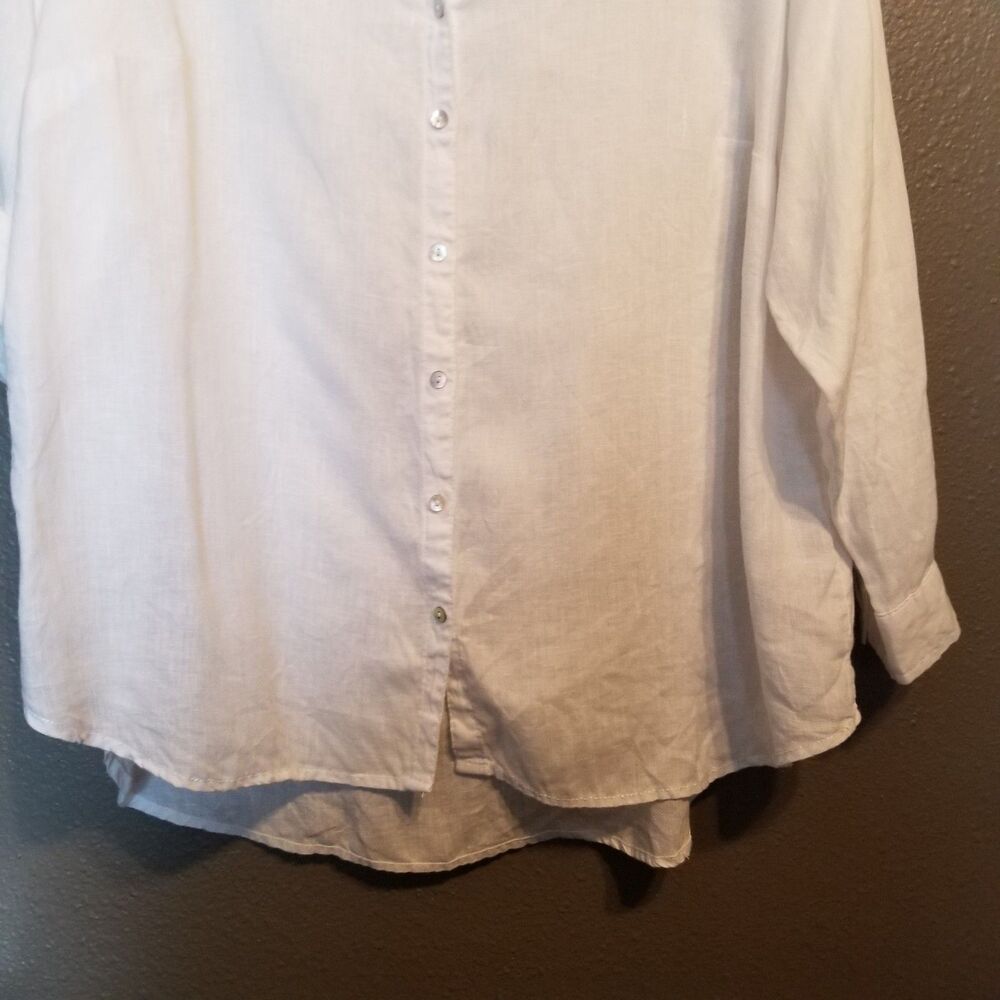 Sigrid Olsen 1x Top White 100% Linen Button Front… - image 4
